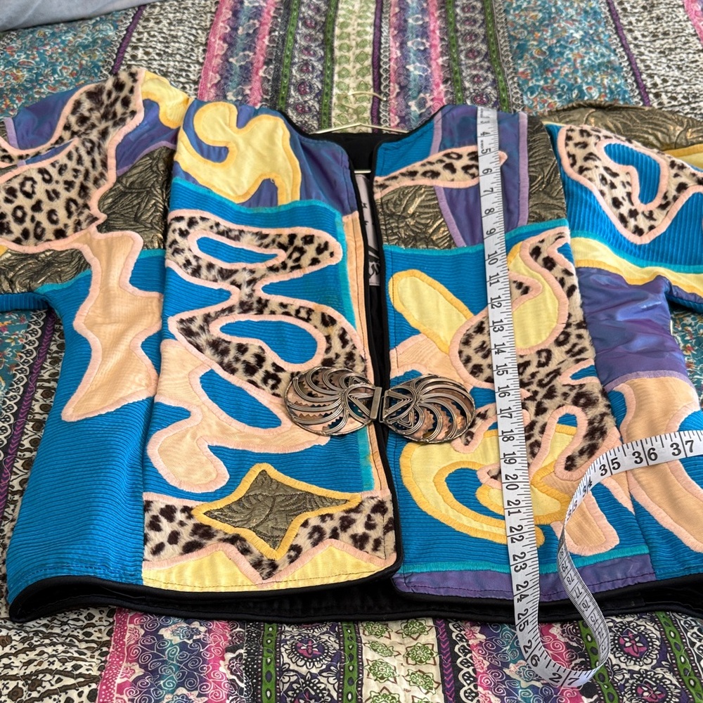 Patchwork Quilted Bomber Jacket in Turquoise, Pur… - image 7